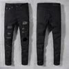 Męskie dżinsy chude pasują do jeansowych czarnych spodni dla facetów rowerzysta szczupły rozryte zmartwiony hip -hop zwykły moto fit street nit.
