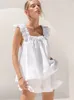 Kvinnor Tracksuits White Ruffle Camisole Shorts Women Pyjamas Passar Bomullslinne Simple Sleeveless Backless Top Short Pants 2 Piece Lady Home