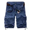 Summer Cotton Men Fashion Multi Pocket Solid Color Causal Mens Loose Outdoor MID Cargo Shorts No Belt 220610