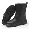 Botas de pesca de couro de inverno sapatos de segurança dos homens com botas de aço de toe de aço de pelúcia botas de sola de água quente botas de chuva quente sapatos de trabalho anti-derrapante