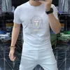 2022 verão novo estilo ocidental camisetas masculinas design de carta de alta grau 5d diamantes quentes coloridos processos de manga curta de gola alta tees de moda de algodão Multi cores M-4xl