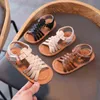 2022 Summer New Children's Woven Sandals Kids Fashion Casual Shoes Open-Toe Korean Soft-Soled Beach Shoes Non-Silp Baby Girls G220523