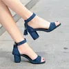 Suede High Heels Sandals Women Summer Shoes Woman Fashion Sexy Open Toe Riband Ankle Strap Square Heel Party Female Shoes 220406