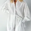 Mne18 White Elegant Jacquard Fabric Soft Vacation Suit Long Sleeves Shirts And Pants Two Pieces Outfits Summer 220722
