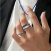 2022SS Korean Style Blue Double-Layer Oregelbunden ring Herrkalla avancerade minimalistiska nisch high street Titanium Steel Jewelry2919