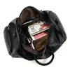 Mens Leather Travel Black fitness bag stand cylinder handbag head leather messenger bagS barrel duffle menbag