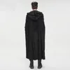 Gabardinas para hombre Goth Black Cape Man Otoño/Invierno Lana larga Cuello de piel con capucha pesada para hombre