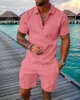 Survêtements pour hommes T-shirt à la mode Costume de couleur unie Sports Beach Casual Men Luxury Zip Shirt and Shorts Suit Men's Men's de haute qualité