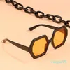 Wholesale-Hexagonal women's sunglasses Fashion retro glasses Sunglasses with chain