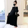 Spring Korean Fashion Maternity Long Dresses Sweet Pleated Loose Clothes for Pregnant Women Pregnancy Clothing 220419