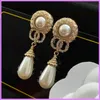 Women New Pearl Earrings Gold Water Drop Earring Womens Letters Designer Jewelry Classic With Diamonds Ladies Ear Studs For Party D223212F