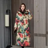Qingwen Autumn Winter Chinese Style Cotton Quilted Jacket Women long thick jacket loose x-long single boostedフード付きカジュアルパーカーl220725