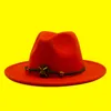 Berets Women Mężczyzn szeroko wełniany poczuł Jazz Fedora Hats Hats Panama Style Cowboy Trilby Party Formal Dress Hat Duży rozmiar żółty biały 19colorberet