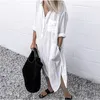 Plus Storlek Bomull Linen Kvinnors Klänning Vit Casual Kvinna Långtröja Klänningar Vår Sommar Fashion Beach Lady Clothing 220406