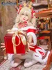 Nowa sukienka świąteczna COS Barbara Genshin Ubranie Anime Five Star Cosplay Xmas Kobieta Kostium Gry Roll Gra sukienka J220720