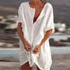 Tuniche di cotone per la spiaggia Costume da bagno donna Coverup Costumi da bagno donna Cover up wear Mini abito Sai de Praia Drop 220701