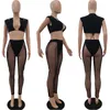 Femmes deux pièces pantalons en maille ensemble tenues d'été hauts courts Leggings transparents vêtements en gros femme Rave fête porter