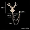 Korean Fashion Metal Animal Elk Brooch Pins Rhinestone Tassel Chain Men's Suit Shirt Corsage Clothing Jewelry Accessories
