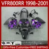 Kit carrosserie pour HONDA Interceptor VFR 800RR 800 CC RR VFR800RR 1998 1999 2000 2001 Flammes violettes Carrosserie 128No.83 VFR-800 800CC VFR800R 98-01 VFR800 RR 98 99 00 01 Carénage