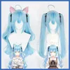 VTuber Yukihana Lamy Wig Hololive Girls Cosplay Gradient Blue Long Curly Wavy Pigtails Synthetic Hair Role Play AA220317