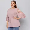 T-Shirt femme grande taille Patchwork floral femme col rond manches papillon évider hauts décontractés T-shirt élégant femme