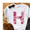 Весенний алфавит с розовыми цветами a b c d для печатной футболки Женщины настраивают название женская футболка с коротким рукавом