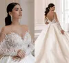 فساتين زفاف عربية فاخرة من الخرز الكريستالي في دبي لعام 2022 Vestido de Noiva لينة تول كم طويل فساتين الزفاف