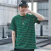 Harajuku Stripe Tam camiseta Men camiseta casual Manga curta verão Hip Hop Tshirt Streetwear Tops Casuais Tees Black White Green 220509