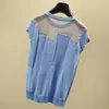 Frauen Blusen Shirts Koreanische Patchwork Eis Seide Gestrickte Tops Blusas Mujer De Moda Frauen Oansatz Kurzarm Pullover Mode dünne Bluse