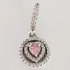 Sparkling Double Halo Heart Dangle Charm 925 Silver Pandora Charms for Bracelets DIY Jewelry Making kits Loose Bead Silver Enamel & Clear CZ 791476C01