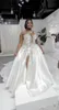 Plus Size Arabic Aso Ebi Luxurious Beaded Crystals Wedding Dress with detachable train Lace Mermaid Satin Bridal Gown