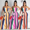 Regenboogstrepen bedrukte buis maxi-jurk dames zomerkleding vrouw casual lange strapless vestidos met sjerpen