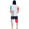 Мужские спортивные костюмы Мужские футболки для мужчин с капюшоном устанавливают 2 кусок спортивной одежды с коротким рукавом с короткими рукавами.