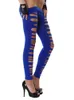 Women's Leggings Women's Elastic Skinny Leggins Club Black Streetwear 2022 Sexy Hole Ripped Women Hollow Out Candy ColorWomen's