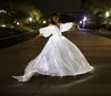 Amazing Stunning Evneing Dresses Long Luxury Celebrity Glow In The Dark Puffy Sleeves Train Women Prom Gowns For Wedding 220608