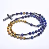 Pendant Necklaces Natural Lapis Lazuli With Tiger Eye Stone Rosary Cross Necklace Hematite Catholic Gift Christian Jewelry