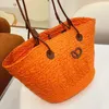 Straw Bag Shoulder Bags Handbags Plain Knitting Crochet Embroidery Open Casual Tote Interior Compartment Two Thin Straps Leather Floral Fashion Women Purse 2563