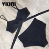 Stroje kąpielowe Kobiety Wysokiej Talii Swimsuit Push Up Bikini Kobieta Sexy Leopard Cross Bandaż Kąpiel Kobiety Zestaw Plus Rozmiar 220408