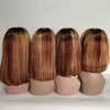 Höjdpunkter färg mänskliga hår peruk ombre brun kort bob peruk för kvinnor 13x4x1 t del spetsar peruker brasiliansk rak spets fram peruk