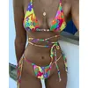 Brasiliansk triangel Micro Bikini Set String Backless Baddräkt Högskurna badkläder Kvinnor Beach Wear Sexig Print Bathing Suit Biquini 220531