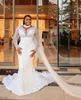 2022 Plus Size Arabisch ASO EBI Sheer Neck Meerjungfrau Hochzeitskleid Lange Ärmel Sexy Brautkleider Kleider B0715