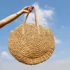 Rund halmstrandväska Vintage handgjord vävt axelväska Raffia Circle Rattan Väskor Bohemian Summer Vacation Casual Väskor X220331