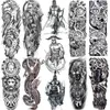 NXY Tijdelijke Tattoo Zwart Militaire Maori Totem Mouw Tattoos Voor Mannen Realistische Fake Volledige Arm3D Dragon Skull Wolf Lion Robot Tatoos Plakken 0330