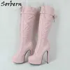 Sorbern BDSM BLDSM Zipper Zipper Botas Altas Para As Mulheres Plataforma Botas Fivelas Sapatos Sapatos Senhoras Salto Alto Novo Fit