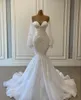 Elegant White Mermaid Wedding Dresses Bridal Gowns Beads Lace Applique Nigerian Arabic Marriage Dress Robe De Marie