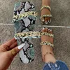 Slippers groot formaat damesschoenen 2022 zomer slippers metalen ketting slangprint strand dames vierkant teen vrouwelijke glijvliesbloemers
