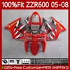 川崎忍者600cc ZZR-600 600 CC 2005-2008ボディワーク134NO.71 ZZR600 05 06 07 08 ZZR 600 2005 2006 2007 2007 2008噴射型ボディボディキットキットのためのレッドホワイトブルク100％フィットフェアリング