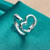 925 Sterling Silver Heart Open Ring For Woman Wedding Engagement Party Jewelry