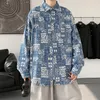 Men's Casual Shirts Spring Oversize Men Printed Baggy Blouse Fashion Harajuku Street Full Sleeve Coat Button Tops Male Clothing Plus Size 5X