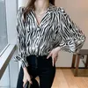 Kadınlar bluz gömlekleri moda kadın şifon zebra baskı 2022 İlkbahar yaz uzun kolu üstleri Blusas Mujer v2316women's